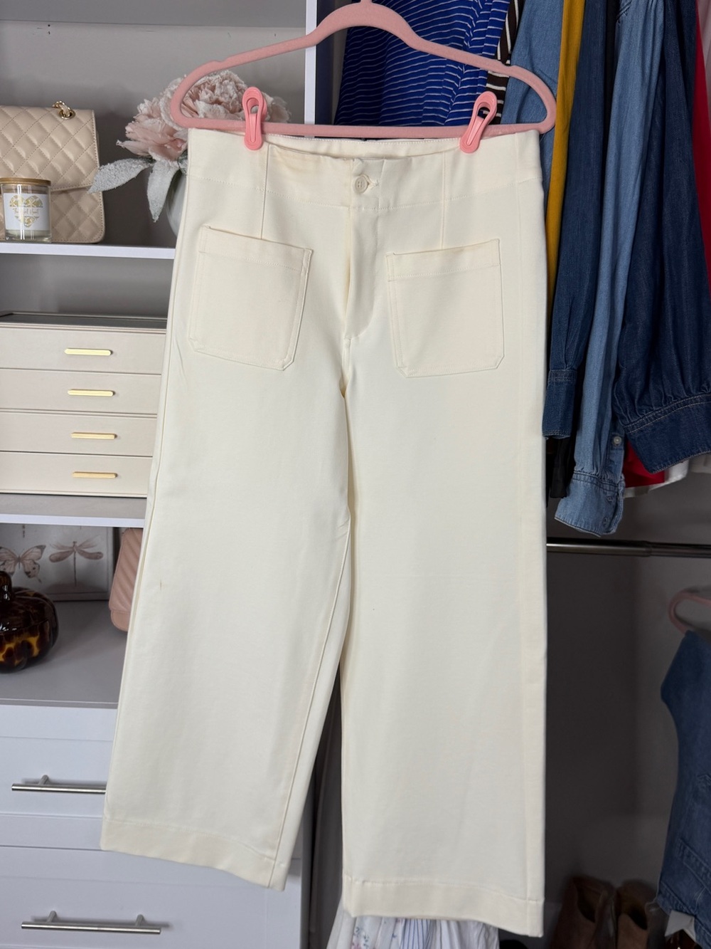 Time and Tru Cream Wide-Leg Chinos with Front Patch Pockets